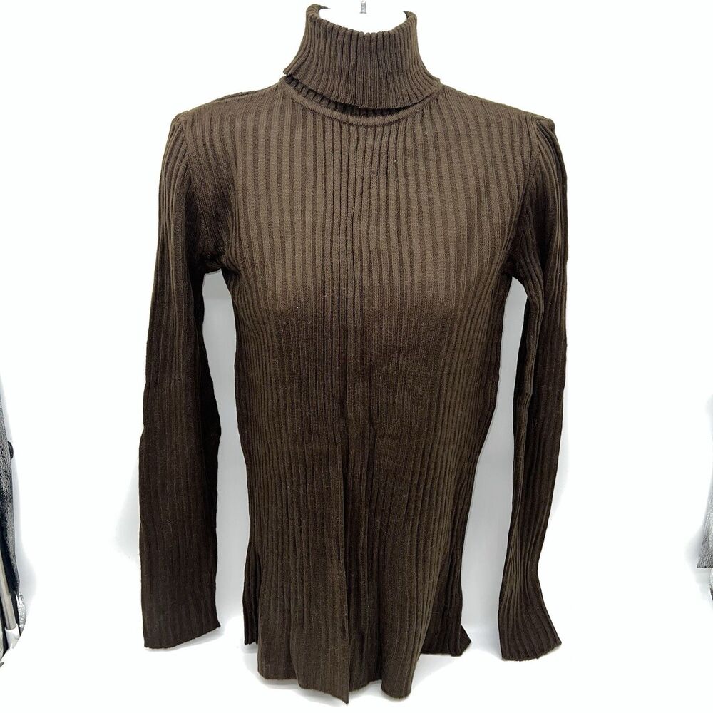VTG Joyce Women’s Belted Turtleneck Long Sleeve Brown Knit Sweater Acrylic-Sz M